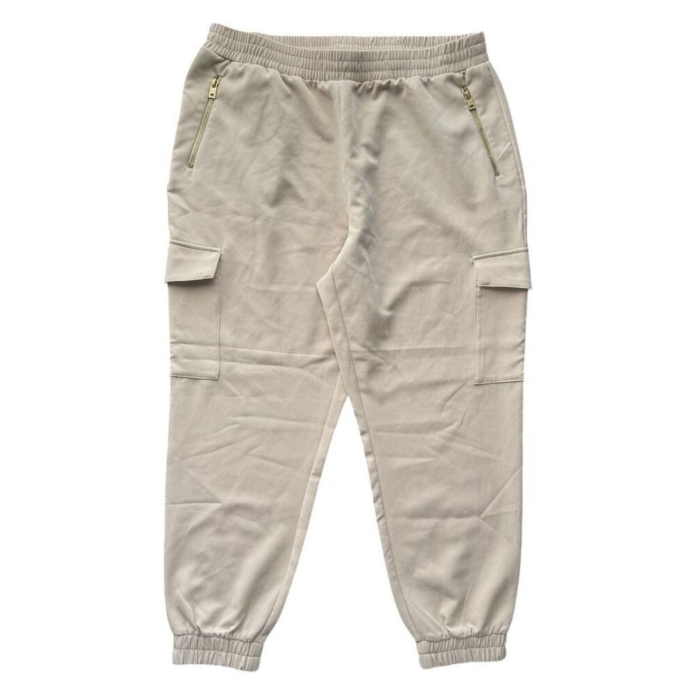 Marc New York Women’s XL Beige Cargo Jogger Pants Elastic Waist Tapered Leg